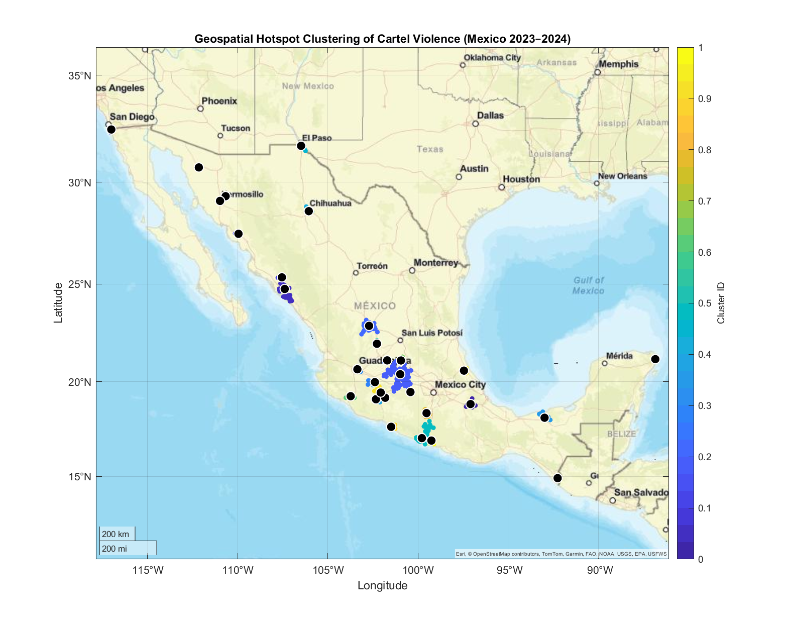 Map of Cartel Violence Clusters in Mexico 2023-2024