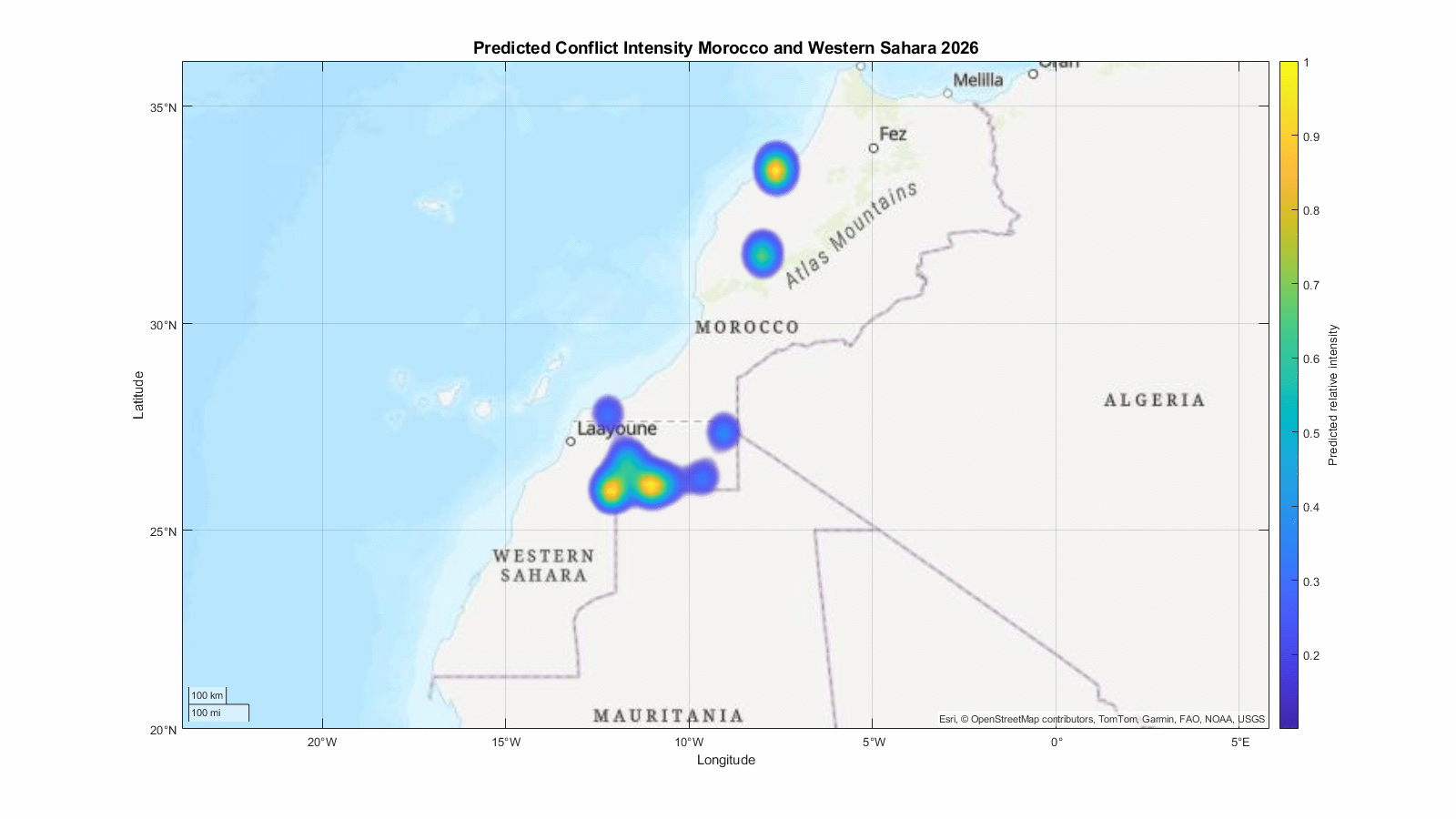 Predicted conflict intensity Morocco and Western Sahara