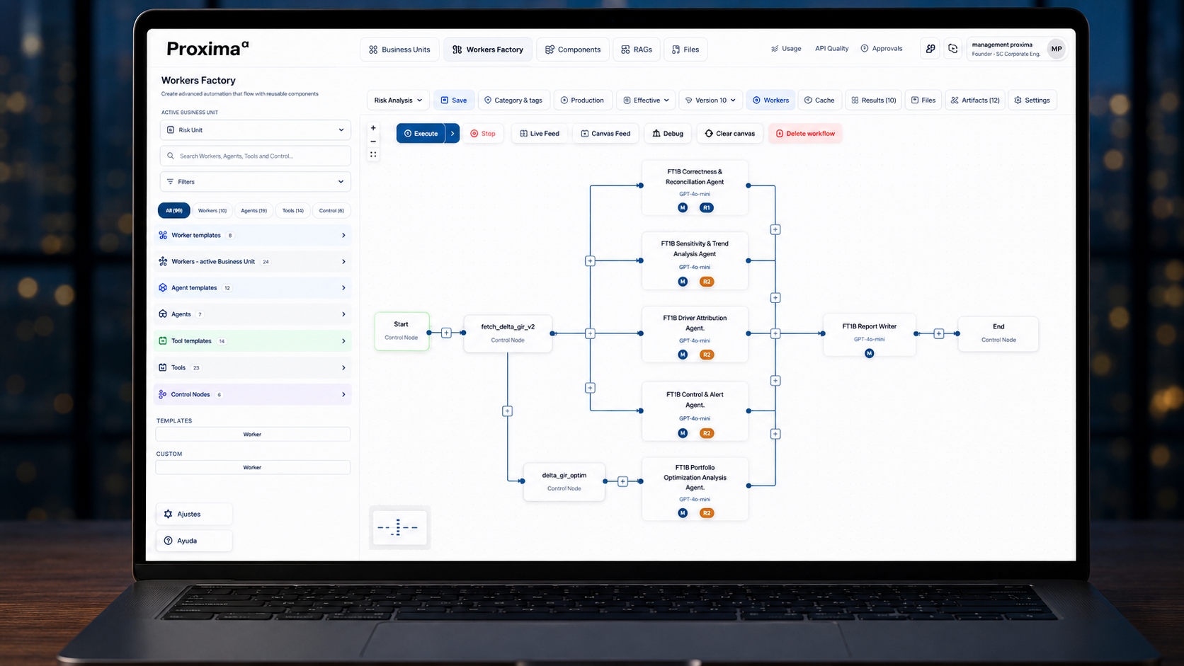 Agentic orchestration workflow displayed on a laptop